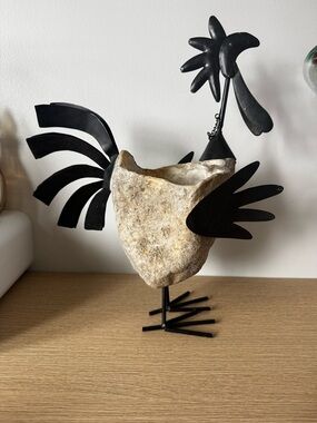 Black Metal & Plastic Stone Rooster Decorative Accent - Home Accents